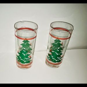 Two New Christmas Tree Drinking Glasses 6” High